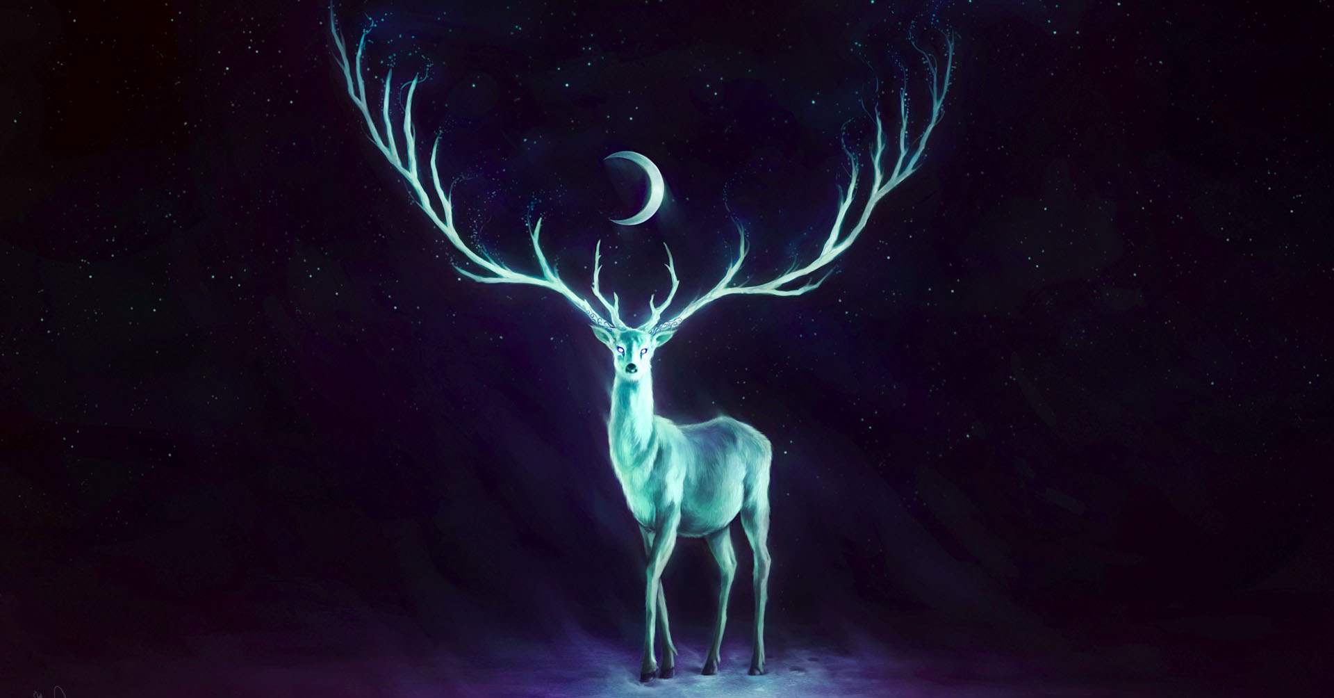 Moon Horns Deer Fantasy Art Glowing Artwork Stag Wallpaper