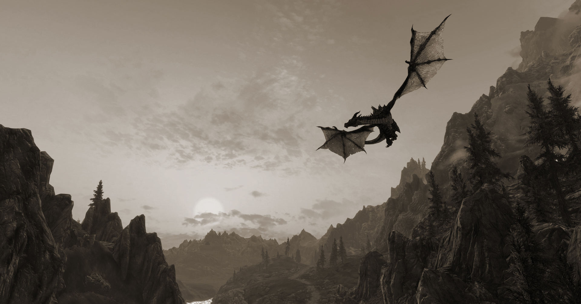 The Elder Scrolls V Skyrim Dragon Fly Over Mountains Wallpaper