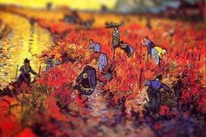 Vincent Van Gogh Tiltshift People Working On The Red Field