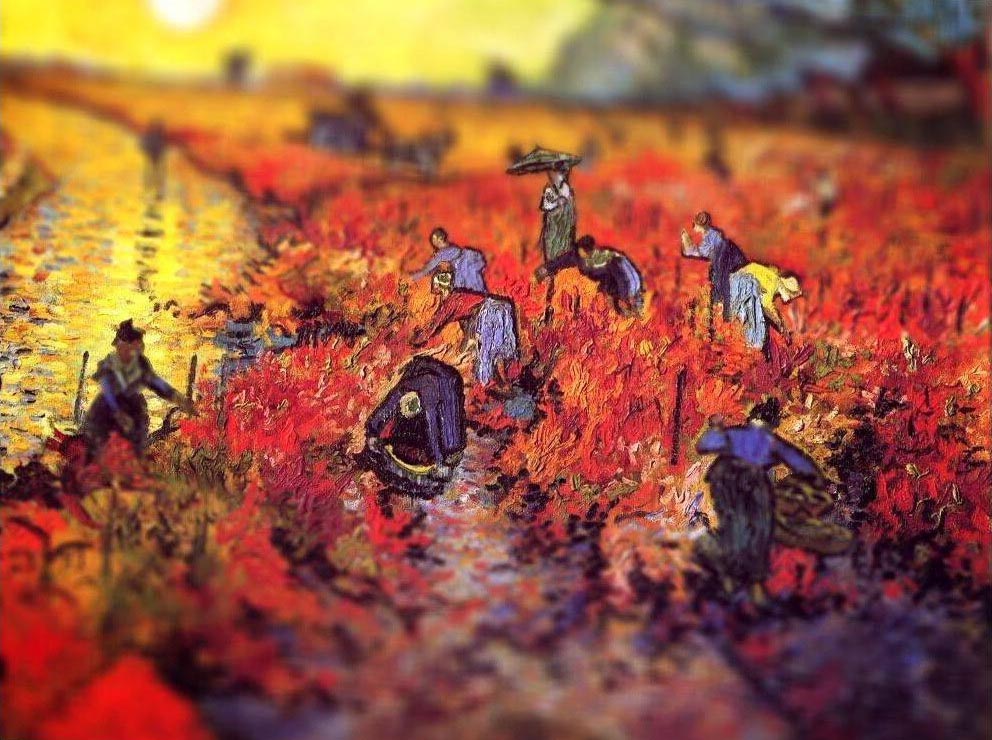 Vincent Van Gogh Tiltshift People Working On The Red Field Wallpapers