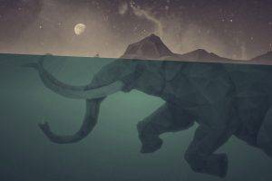 Abstract Moon Fantasy Art Islands Elephants Underwater