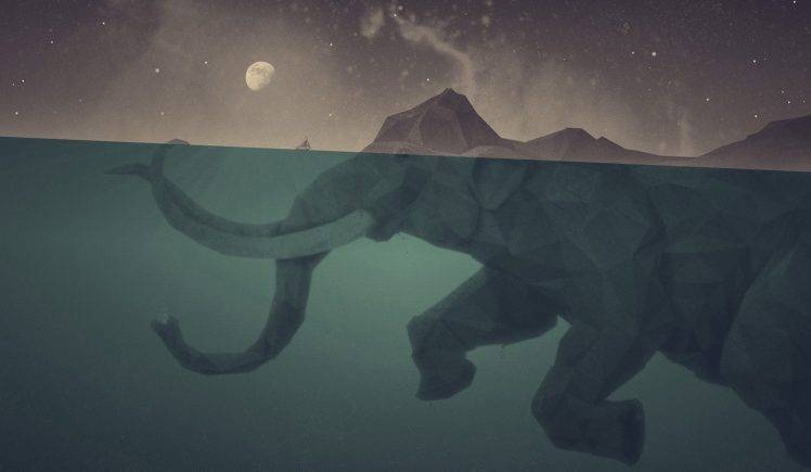 Abstract Moon Fantasy Art Islands Elephants Underwater HD Wallpaper Desktop Background