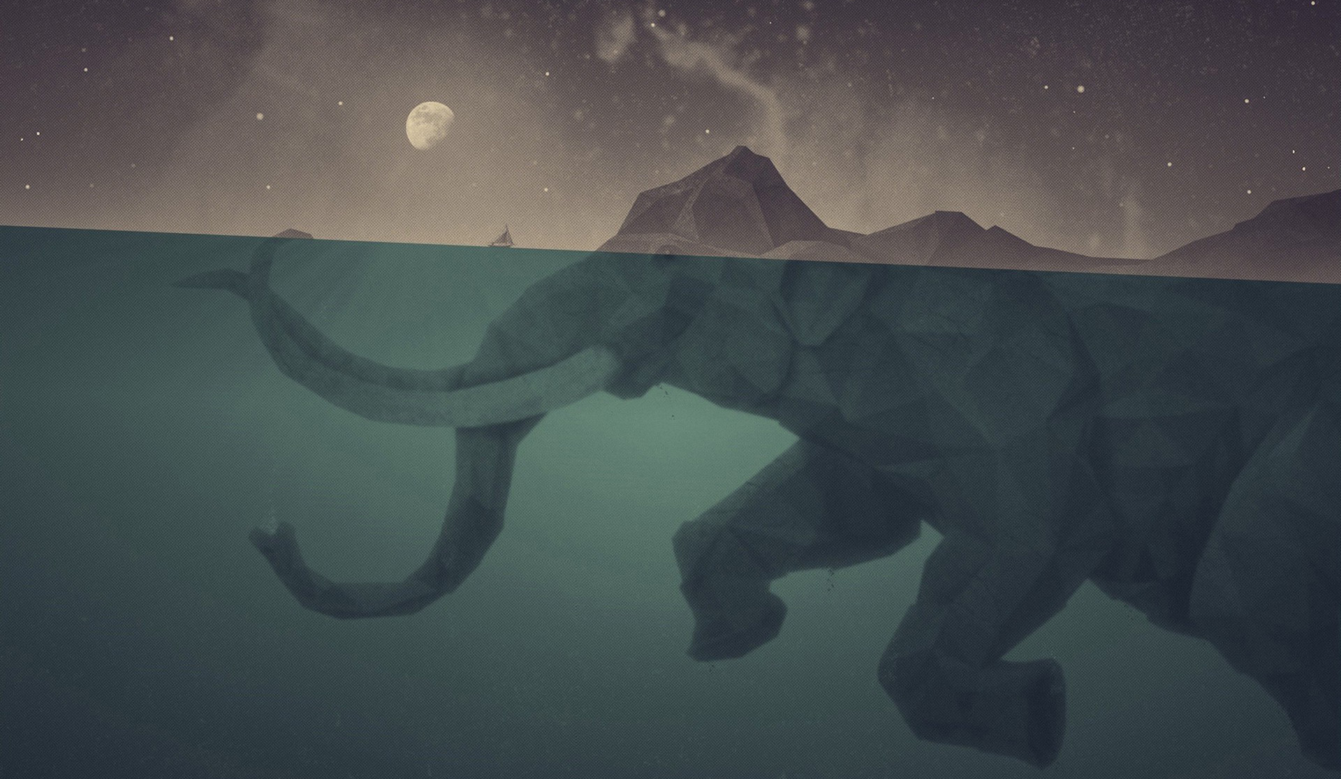 Abstract Moon Fantasy Art Islands Elephants Underwater Wallpaper
