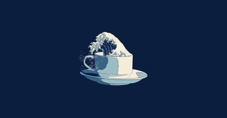Abstract Minimalistic Waves Coffee Solid Simplistic Simple The Great Wave Off Kanagawa HD Wallpaper Desktop Background