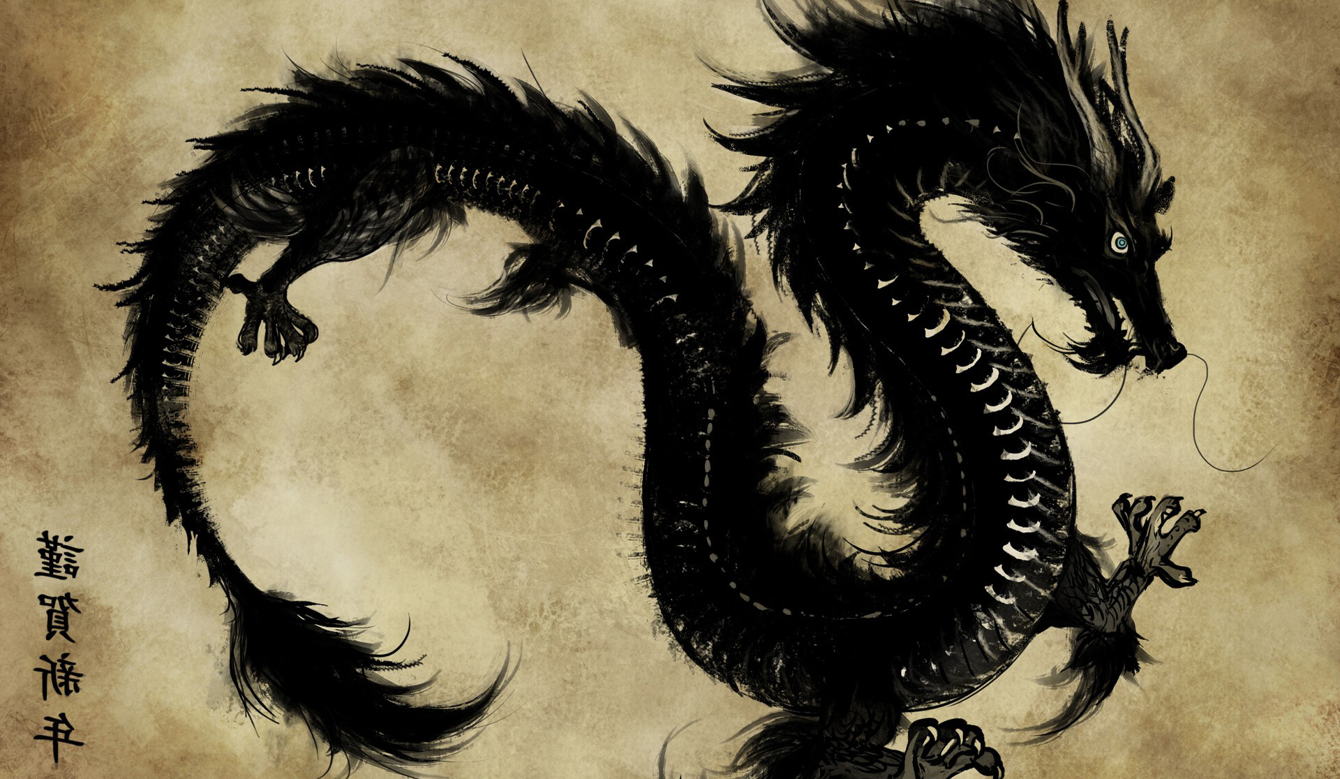 Artwork Black Dragons Chinese Wallpaper