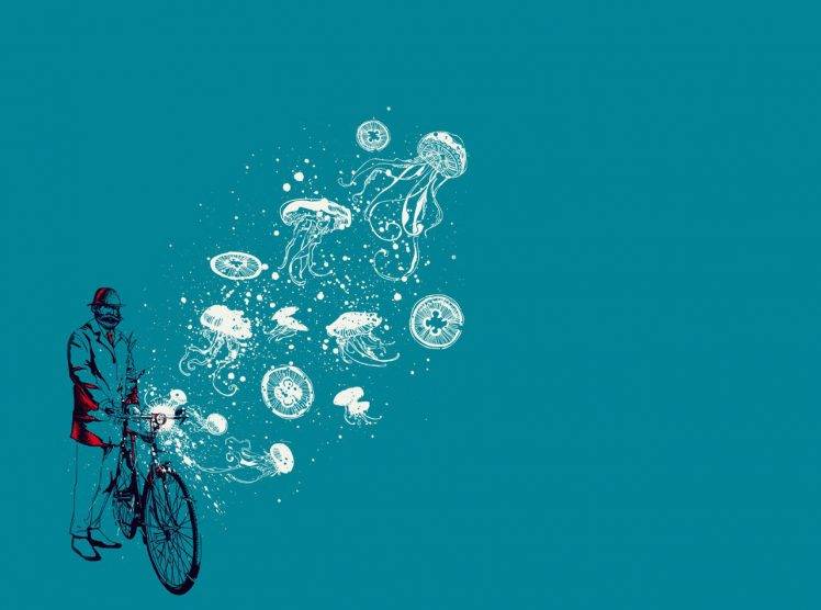 Bicycles Illustrations Octopus Jellyfish HD Wallpaper Desktop Background