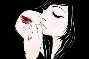 Black Air Woman Red Butterfly Girl Silluette,