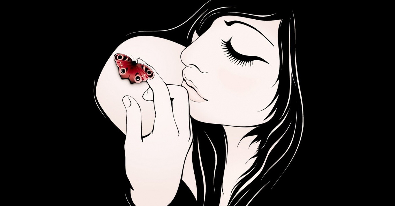 Black Air Woman Red Butterfly Girl Silluette, Wallpaper