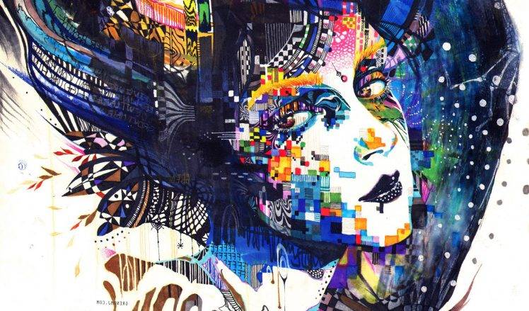 Coloured Artwork Woman Bust Colors Greno HD Wallpaper Desktop Background
