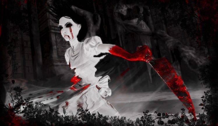 Creepy Video Games Blood Tears Alice Knives Madness HD Wallpaper Desktop Background