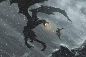 Dragons The Elder Scrolls V Skyrim Dovakiin Black Dragon Warrior Man