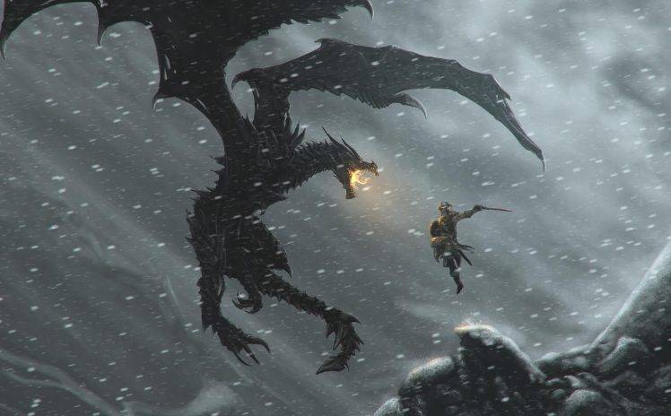 Dragons The Elder Scrolls V Skyrim Dovakiin Black Dragon Warrior Man HD Wallpaper Desktop Background