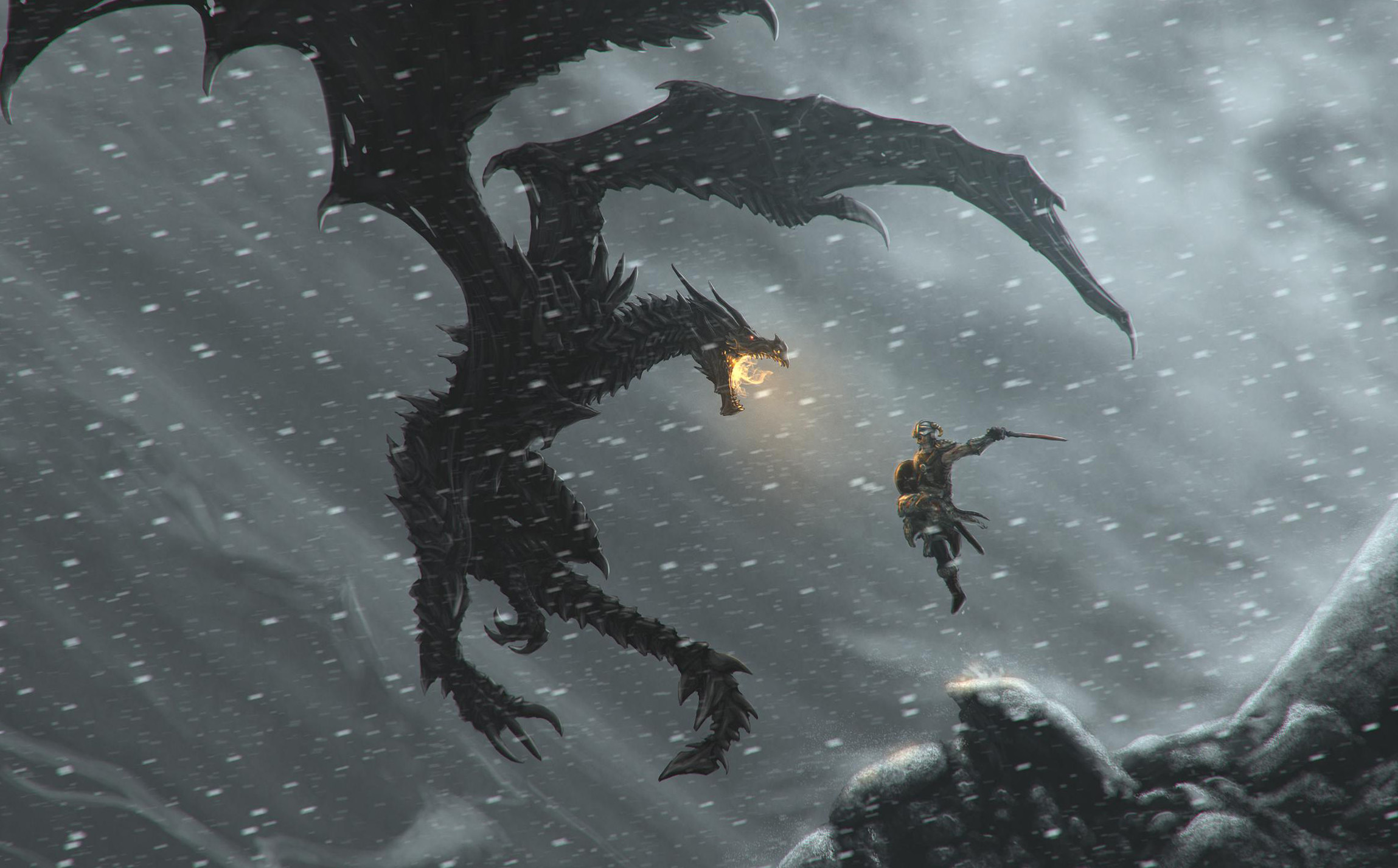 Dragons The Elder Scrolls V Skyrim Dovakiin Black Dragon Warrior Man Wallpaper