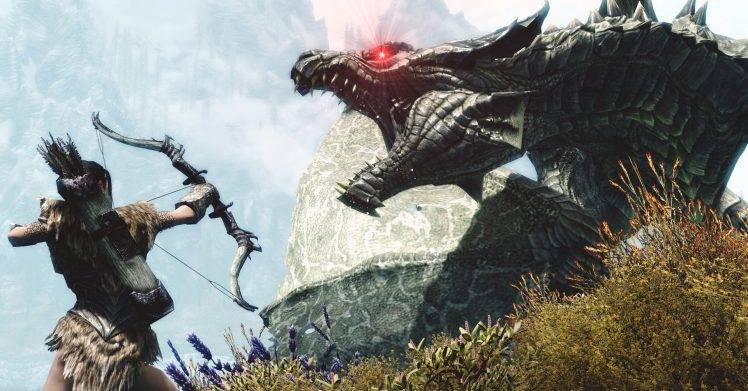 Dragons The Elder Scrolls V Skyrim 1 HD Wallpaper Desktop Background