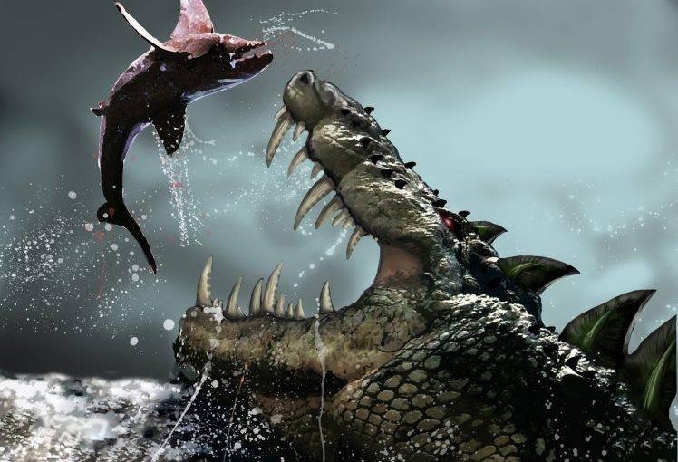 Fantasy Art Creatures Alligator Huge Fish HD Wallpaper Desktop Background