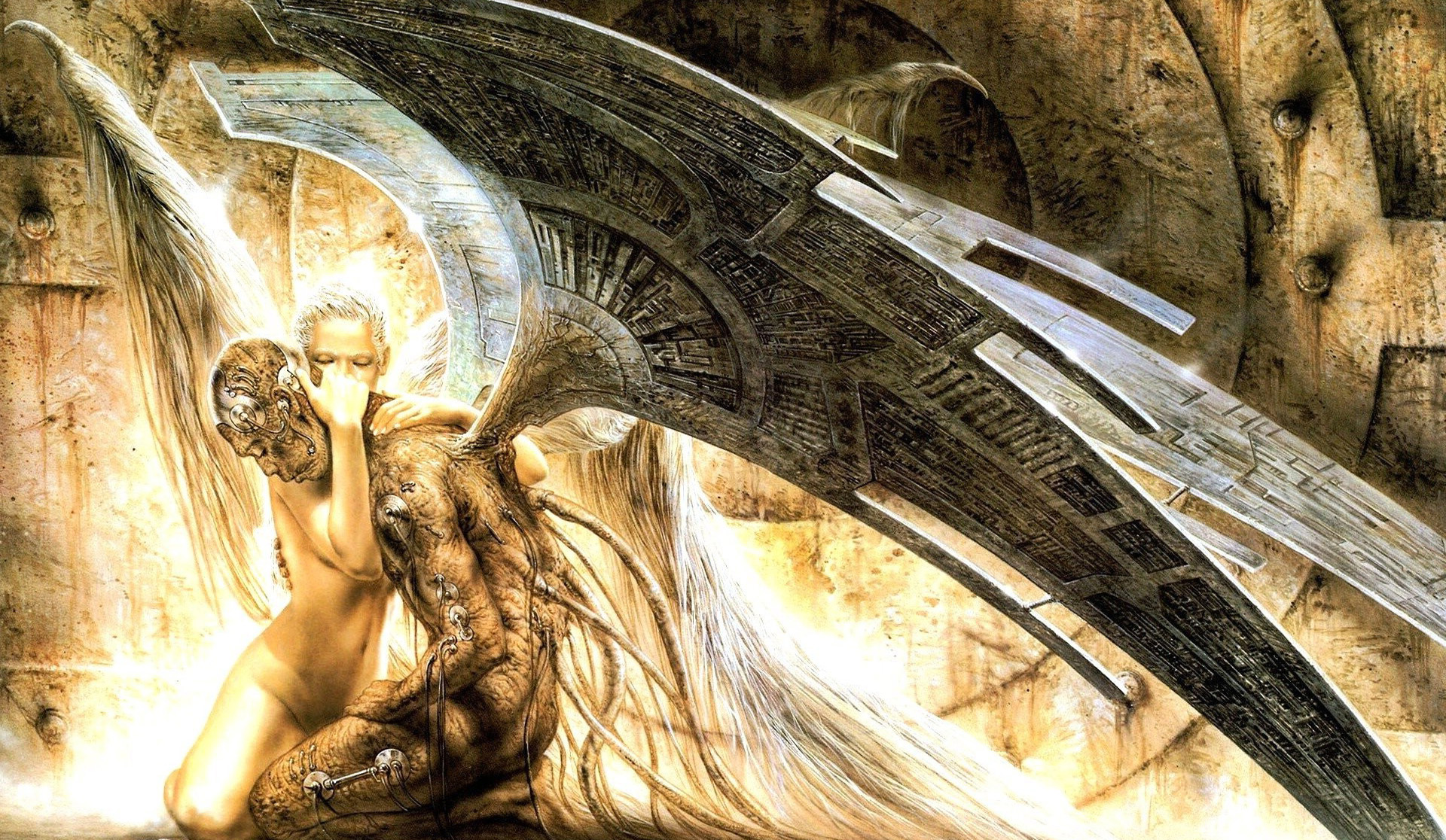 Fantasy Art Digital Art Artwork Angel Angels Women Wings Futuristic Men Techno Wallpaper
