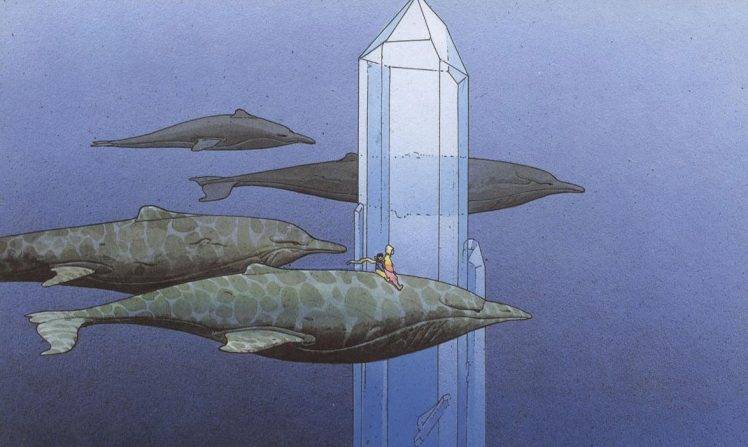 French Artist Whales Artwork Minerals Traditional Art Underwater Moebius Crystal HD Wallpaper Desktop Background