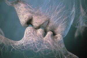 Kiss Artwork Faces Hairs Wires Love Kissing