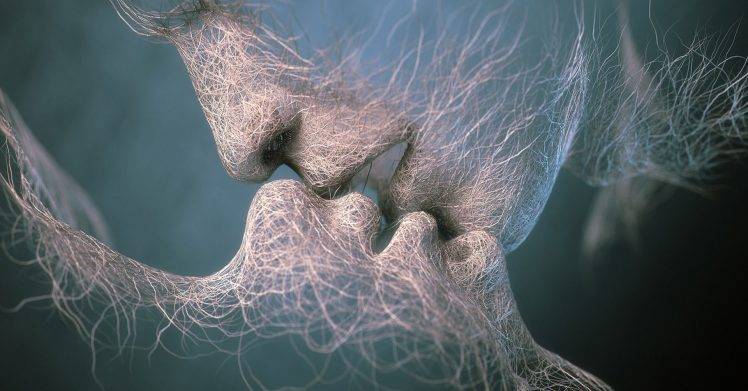 Kiss Artwork Faces Hairs Wires Love Kissing HD Wallpaper Desktop Background