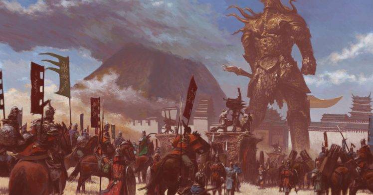 Mountains Army Giant Fantasy Art HD Wallpaper Desktop Background