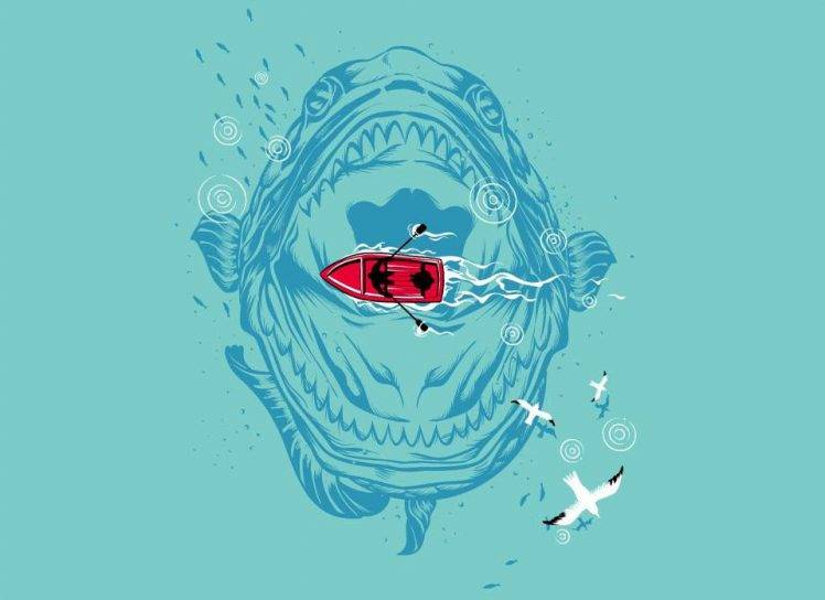 Ocean Minimalistic Seas Monsters Fun Art HD Wallpaper Desktop Background