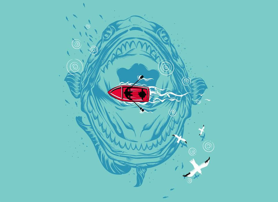 Ocean Minimalistic Seas Monsters Fun Art Wallpaper