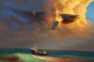 Paintings Clouds Ships Whales Seagulls Artwork Whale Sea