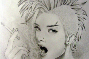 Punk Monochrome Girl Grayscale Sketch Smoke Cigarette