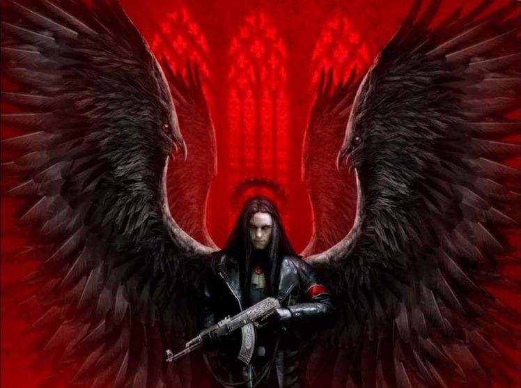 Red Suicide Weapons Fantasy Art Warriors Archangel Angel Wings War HD Wallpaper Desktop Background