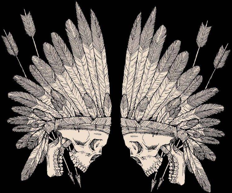 Tattoos Skulls Head Feathers Symmetry Arrows Red Man HD Wallpaper Desktop Background