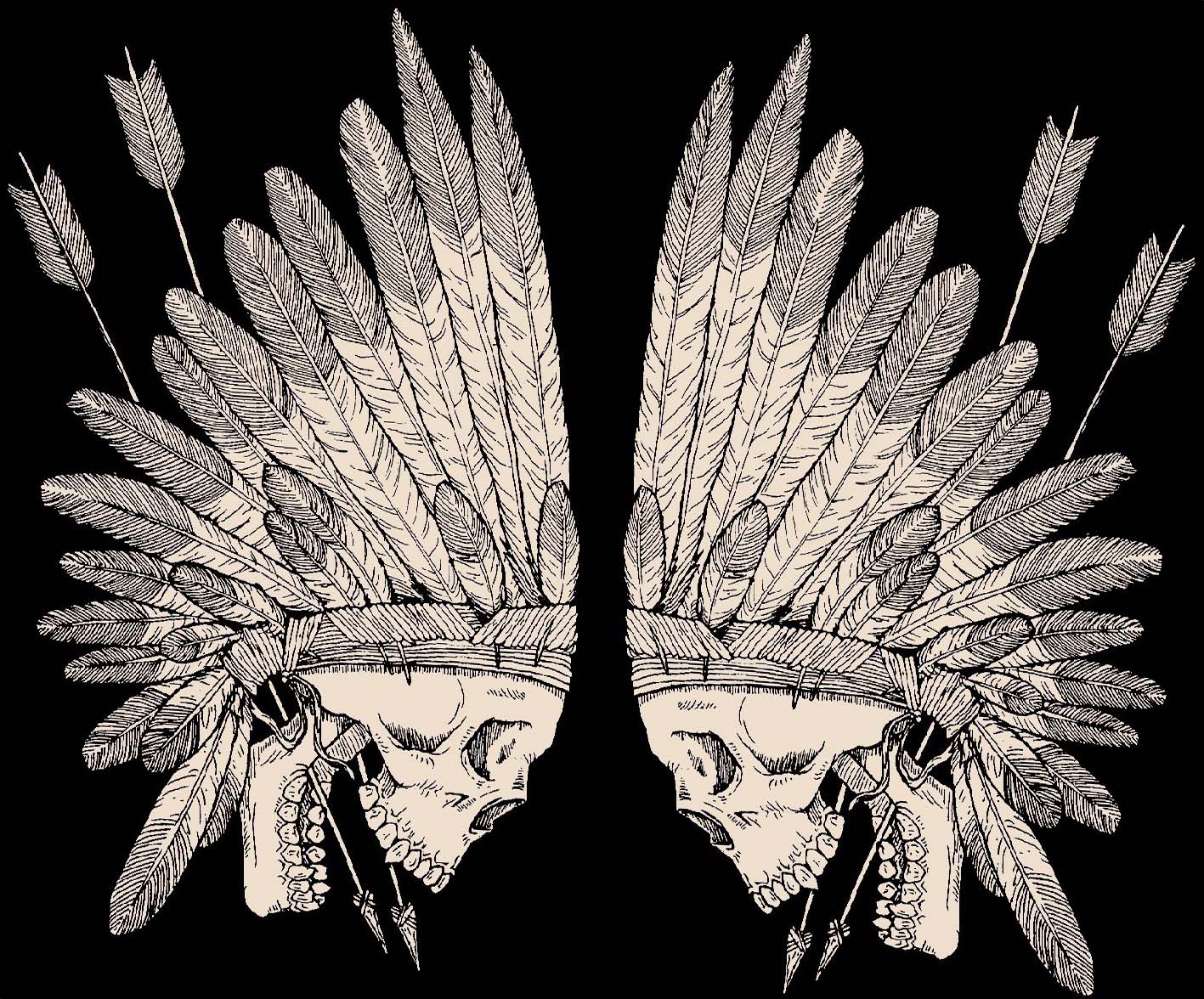 Tattoos Skulls Head Feathers Symmetry Arrows Red Man Wallpaper