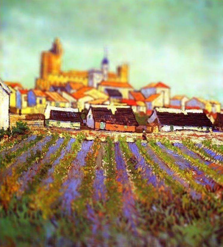 Tiltshift Vincent Van Gogh Villag View Flower Field HD Wallpaper Desktop Background