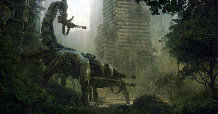 Trees Cityscapes Robots Cyborgs Weapons Apocalypse Colossus Science Fiction Scorpions Wasteland HD Wallpaper Desktop Background