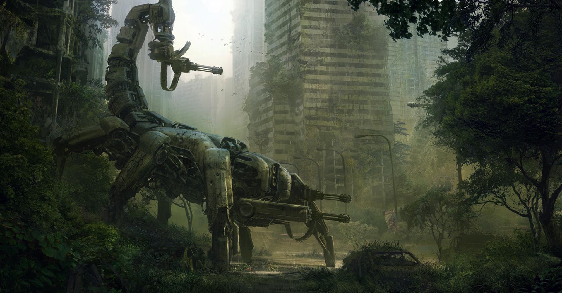 Trees Cityscapes Robots Cyborgs Weapons Apocalypse Colossus Science Fiction Scorpions Wasteland Wallpaper