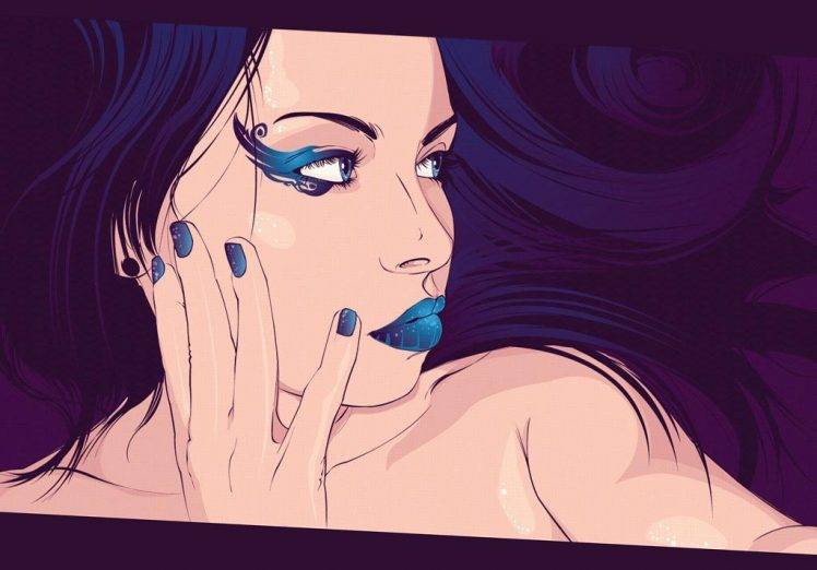 Vector Artwork Blue Haired Woman Nails HD Wallpaper Desktop Background
