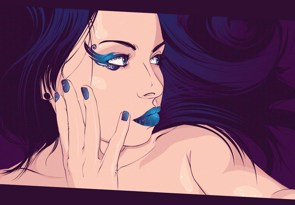 Vector Artwork Blue Haired Woman Nails Wallpaper