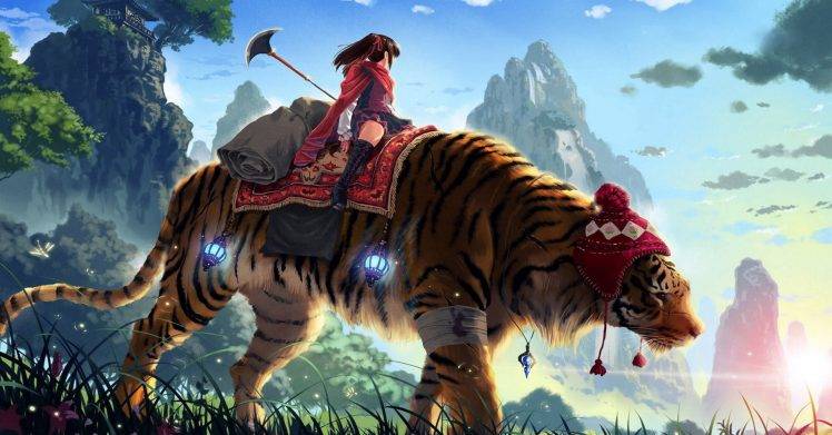 Women Fantasy Tigers HD Wallpaper Desktop Background