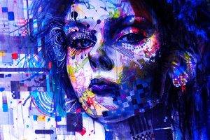 Women Multicolor Artwork Faces