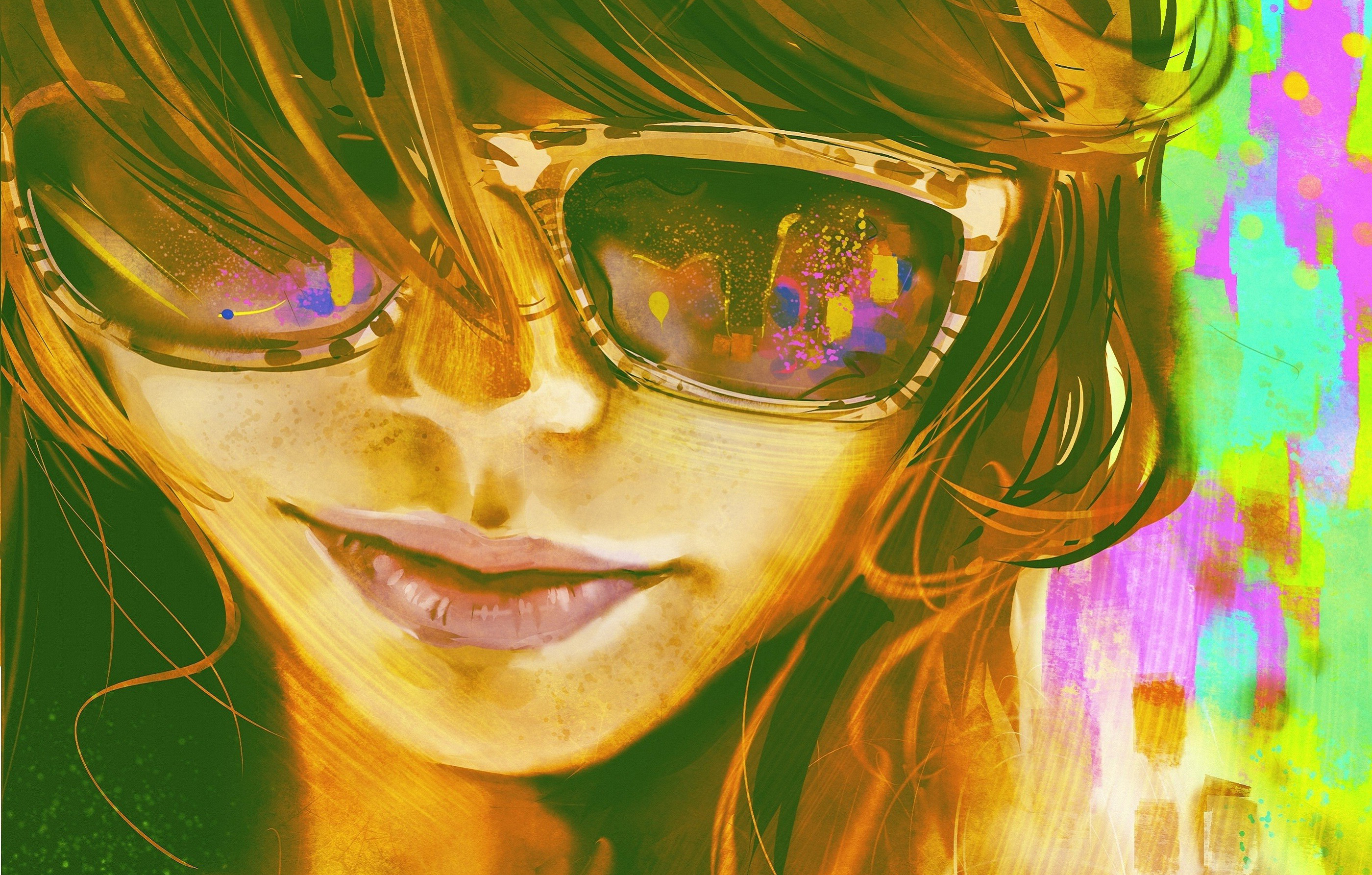 Women Multicolor Redheads Glasses Freckles Sunglasses Artwork Samkaat Wallpaper