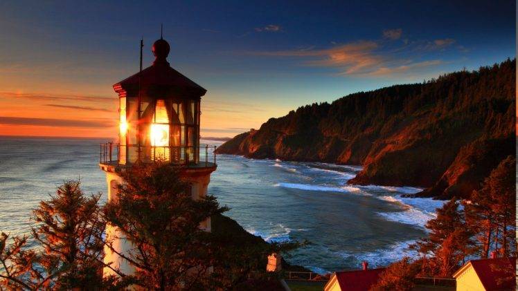 sunset, Lighthouse, Cliff, Landscape HD Wallpaper Desktop Background