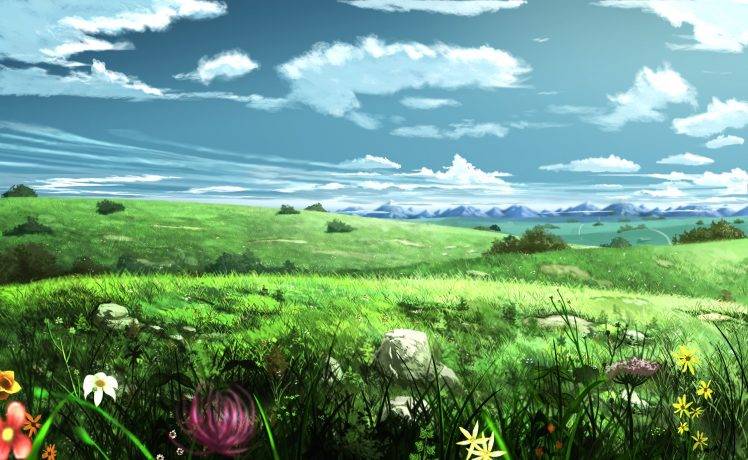 nature, Landscape, Flowers, Field, Clouds HD Wallpaper Desktop Background
