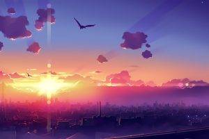 artwork, Fantasy Art, Anime, City, Sunset, Sky
