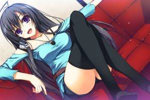 legs, Anime, Thigh highs, Purple Eyes, Black Hair, Reminiscence, Mizuno Rin, Visual Novel