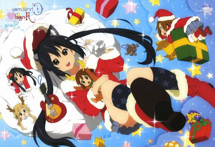 K ON!, Nakano Azusa, Akiyama Mio, Tainaka Ritsu, Kotobuki Tsumugi, Hirasawa Yui, Christmas, Anime, Anime Girls HD Wallpaper Desktop Background