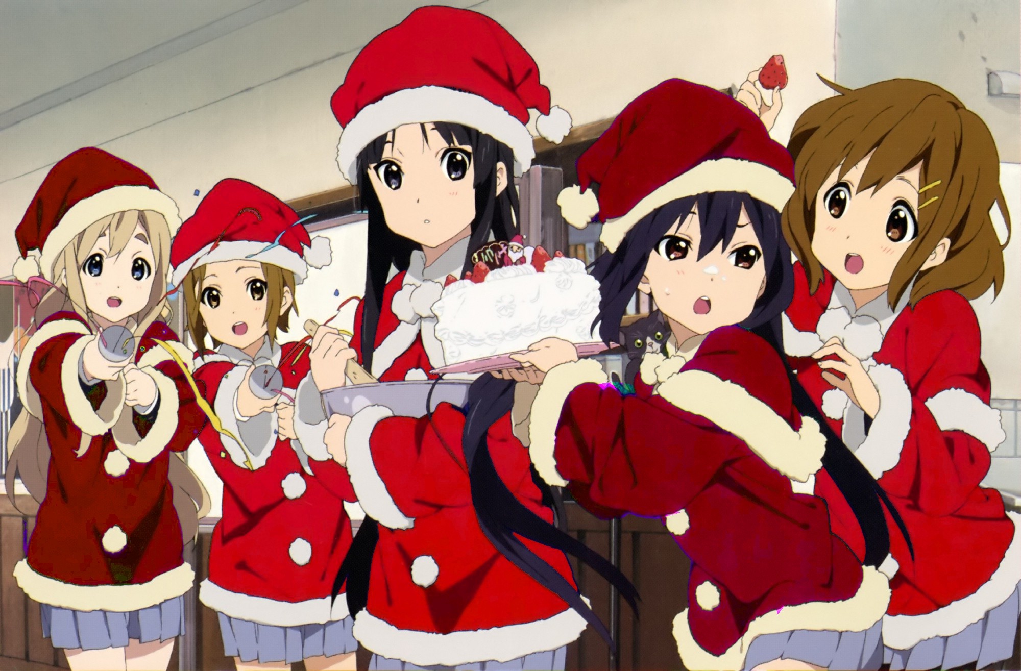 K ON!, Nakano Azusa, Akiyama Mio, Tainaka Ritsu, Kotobuki Tsumugi, Hirasawa Yui, Christmas, Anime, Anime Girls Wallpaper
