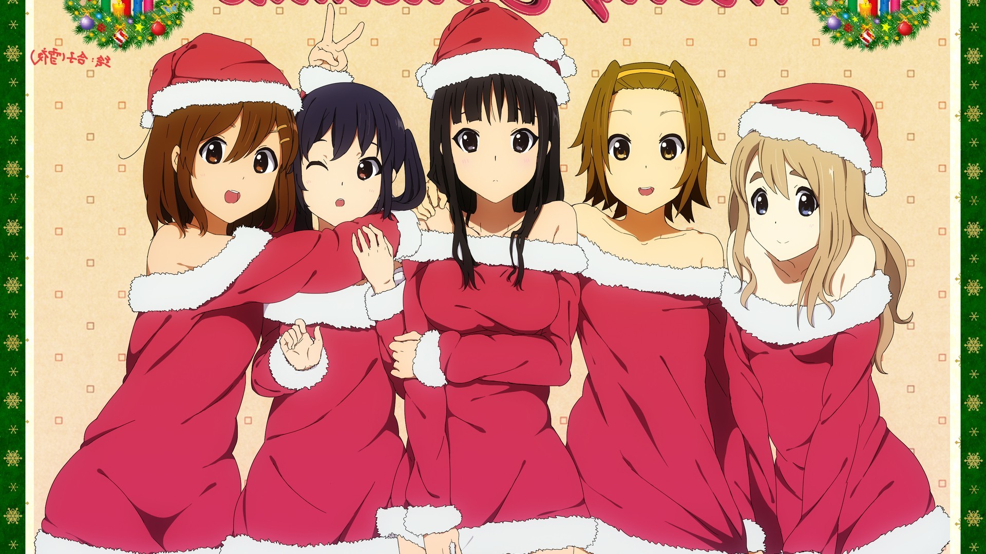 K ON!, Hirasawa Yui, Nakano Azusa, Kotobuki Tsumugi, Tainaka Ritsu, Akiyama Mio, Anime, Anime Girls, Christmas Wallpaper