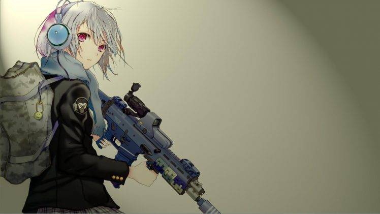 anime, Anime Girls, Gun, Headphones, Original Characters HD Wallpaper Desktop Background