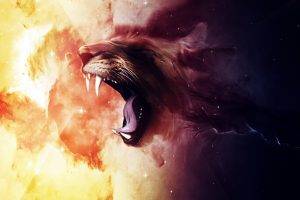 artwork, Fantasy Art, Abstract, Space, Lion, Clouds, Stars