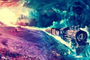 artwork, Fantasy Art, Digital Art, Colorful, Train, Landscape, Painting