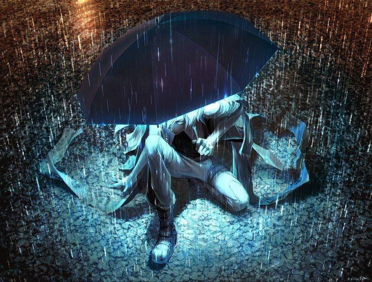 artwork, Fantasy Art, Anime, Rain, Umbrella, Original Characters HD Wallpaper Desktop Background